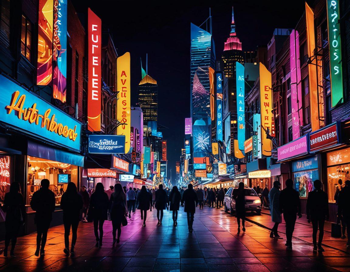 A contrasting scene depicting a vibrant city nightlife with neon lights, blending the allure of adult entertainment with a surreal touch. In the foreground, silhouettes of diverse people engaging in lively yet tasteful activities, while abstract shapes symbolize the duality of pleasure and consequence. Surrounding buildings adorned with dynamic advertisements, creating an enchanting urban atmosphere. artistic blend of realism and surrealism. vibrant colors. 3D.